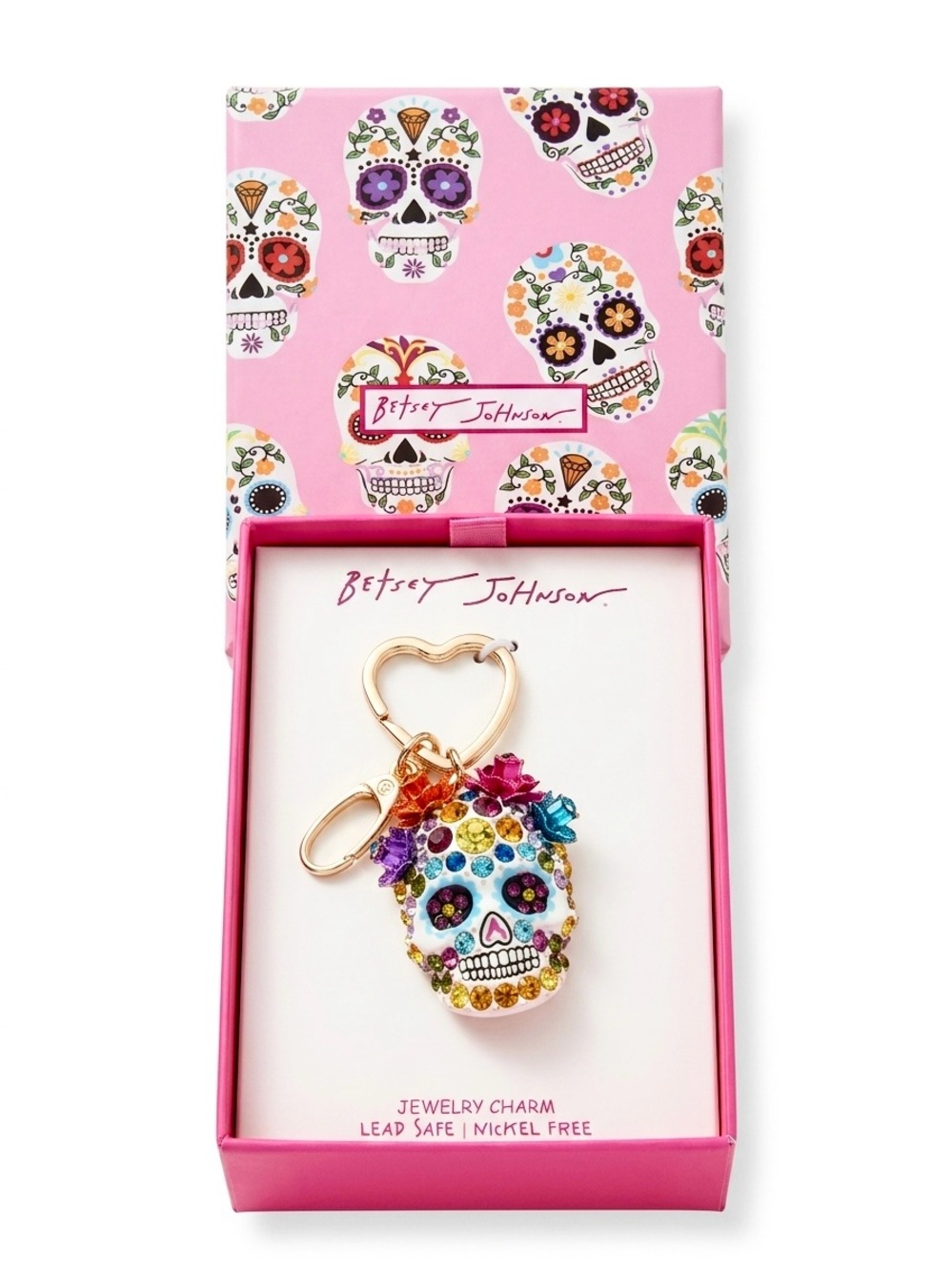 Betsey Johnson Sugar Skull Bag Charm Keychain Rhinestone Halloween gift